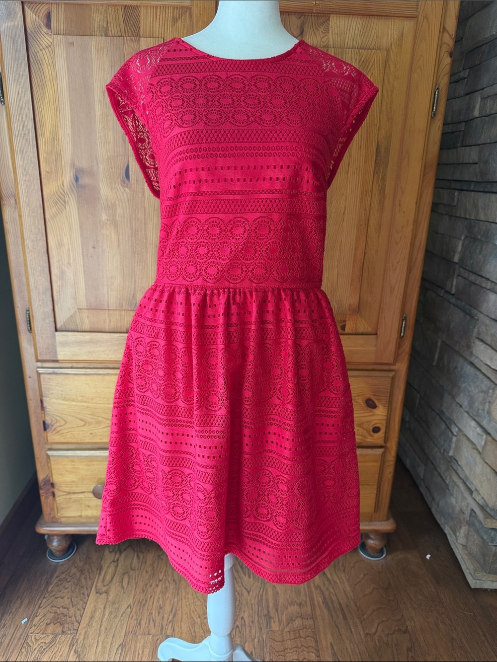 Red Lace Fit-and-Flare Dress